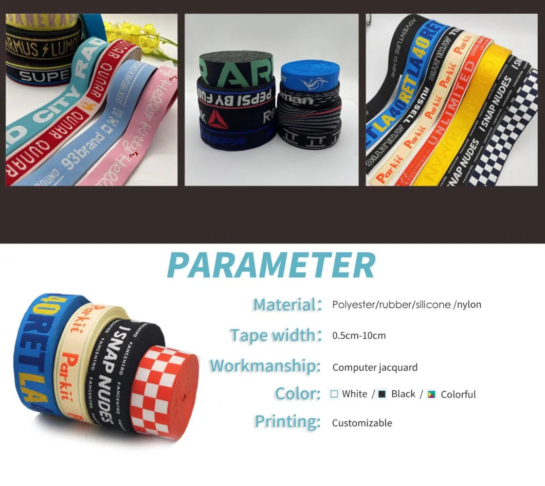 Custom Logo Elastic Webbing Strap Knitted Jacquard Web Pattern Nylon Polyester Spandex Rubber Elastic Band